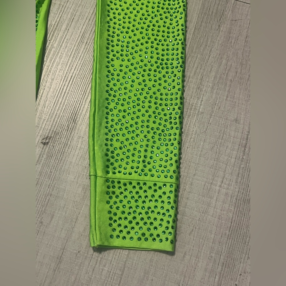 Lime Green Neon off Shoulder Rhinestone Dress 🥳 - Picture 10 of 11